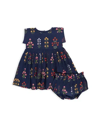 Pink Chicken Kids' Girls' Marie Cotton Floral Dress & Diaper Cover Set - Baby In Navy Field