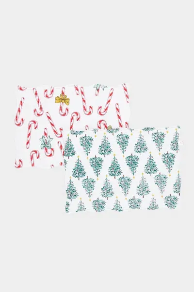 Pink Chicken Quilted Placemat Set Of 2 In Candy Cane Lane + Festive Forest In Multi