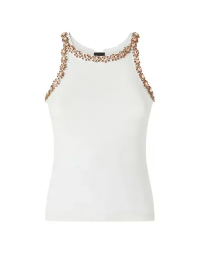 Pinko Coriandoli Crystal-embroidery Tank Top In Bianco Brill.