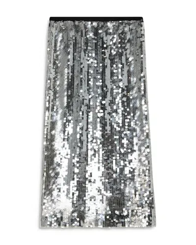 Pinko Sequinned Mesh Pencil Skirt In Noir/transparent