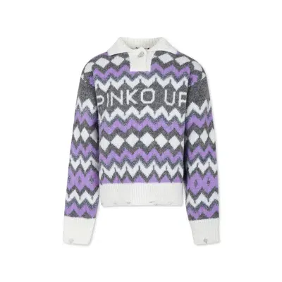 Pinko Kids' Grey Sweater For Girl With Logo In Neutrals