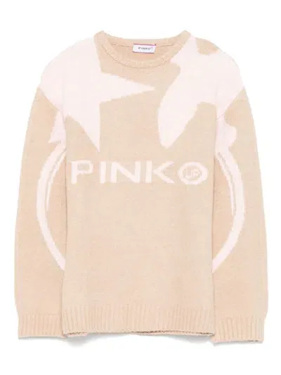 Pinko Kids' Intarsia-knit Sweater In Brown