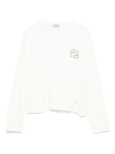 Pinko Kids' Logo-embellished Sweater In White