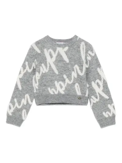 Pinko Kids' Logo-jacquard Sweater In Grey