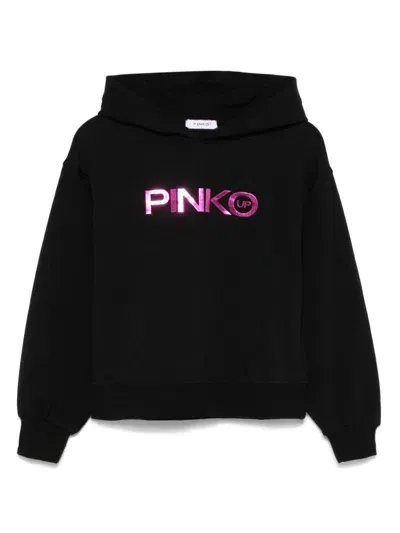 Pinko Kids' Logo-print Hoodie In Black