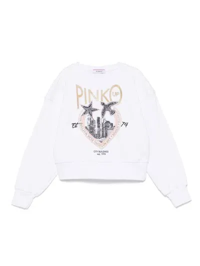 Pinko Kids' Logo-print Sweater In White