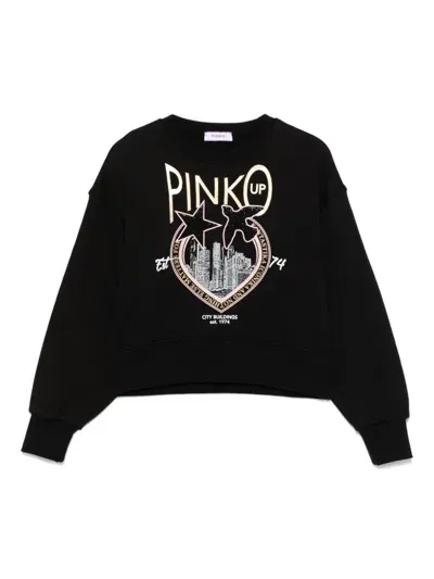 Pinko Kids' Love Birds-print Sweater In Black