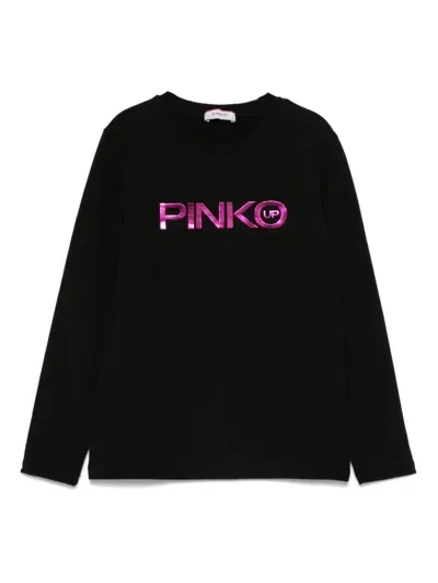 Pinko Kids' Metallic-logo T-shirt In Black