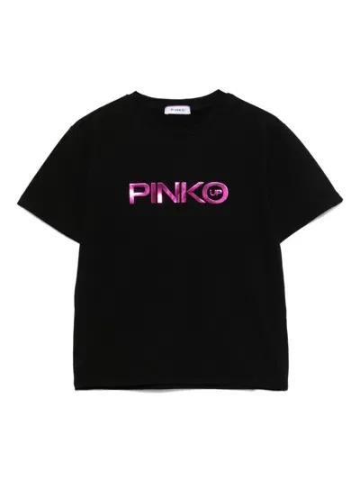 Pinko Kids' Raised-logo T-shirt In Black