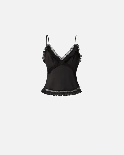 Pinko Lace-panels Tank Top In Noir Limousine