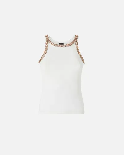 Pinko Vest Top With Shiny Embroidery In Blanc Brill.