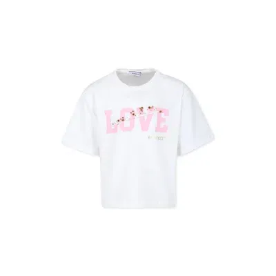 Pinko Kids' White T-shirt For Girl With Writing And Crystal