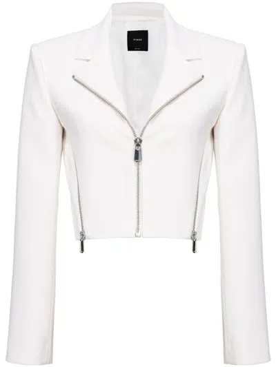 Pinko Crepe Cropped Biker Jacket In Lily White