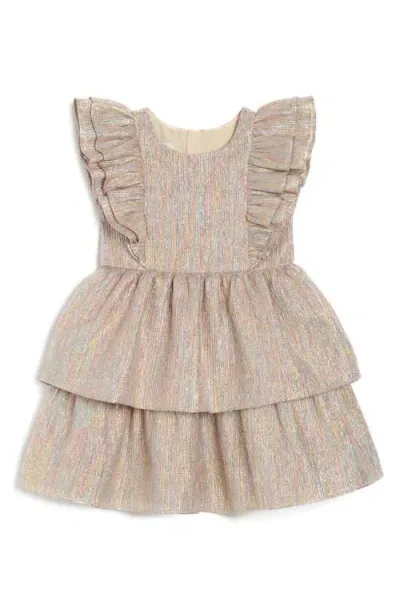 Pippa & Julie Kids' Metallic Tiered Party Dress In Gold