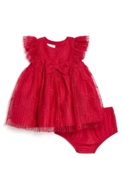 Pippa & Julie Babies'  Lara Lace Overlay Party Dress & Bloomers In Red