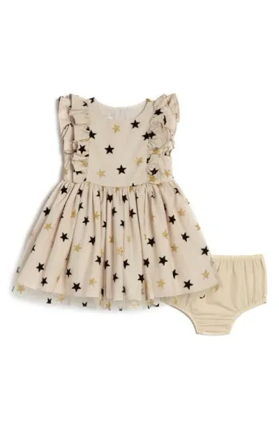 Pippa & Julie Babies'  Riley Ruffled Stars Dress & Bloomers In Gold