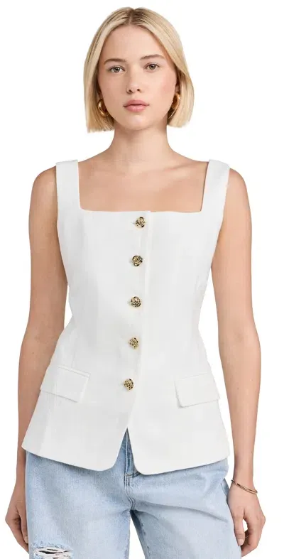 Pixie Market Agatha Gold Button Linen Vest White