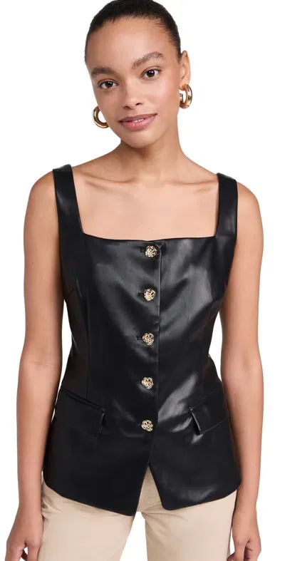 Pixie Market Agatha Leather Gold Button Vest Black