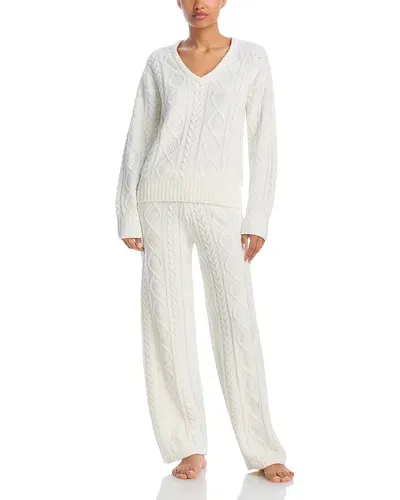 Pj Salvage Chenille Cable Knit Sweater & Pants Pajama Set In Ivory