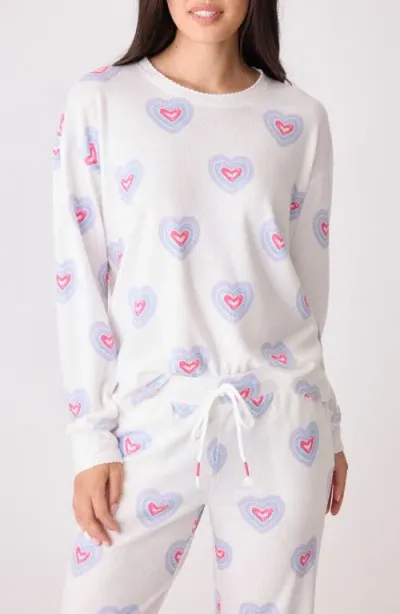 Pj Salvage Peace & Love Waffle Knit Pajama Top In Ivory