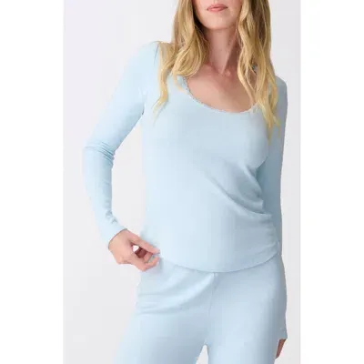 Pj Salvage Pointelle Heart Long Sleeve Pajama Top In Blue Haze