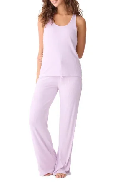 Pj Salvage Ribbed Lace Trim Pajamas In Lavender Glow