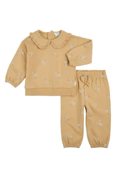 Pl Baby By Petit Lem Babies' Firsts By Petit Lem Farm Floral Cotton Sweatshirt & Sweatpants Set In Yellow