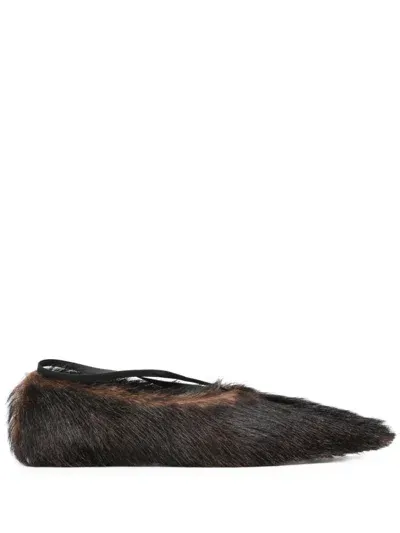 Plan C Fur Ballet Flats In Brown