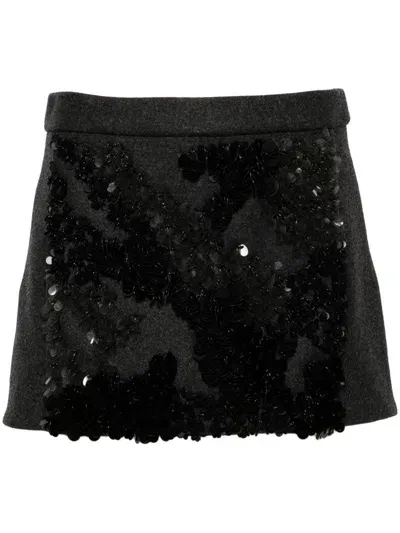 Plan C Sequined Mélange-effect Mini Skirt In Black