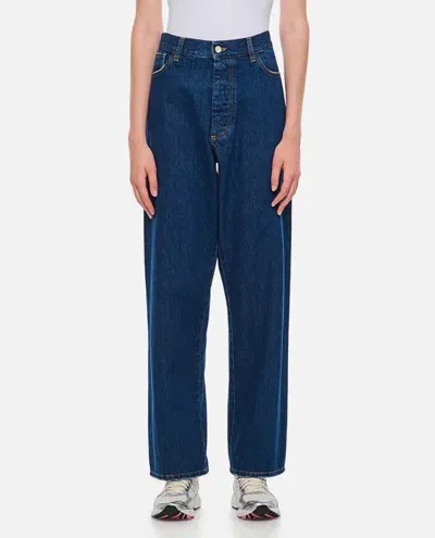 Plan C Wide Leg Denim Pants In Blue