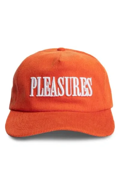 Pleasures Onyx Corduroy Snapback Baseball Cap In Orange