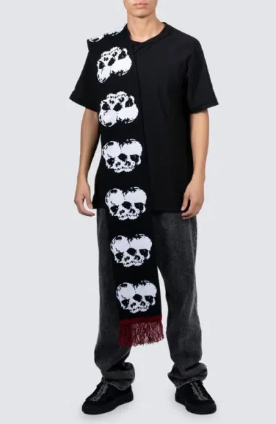 Pleasures Skull Graphic Fringed Scarf In Black