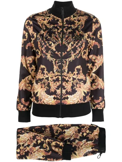 Plein Sport Baroque-print Cotton Tracksuit In 0216 Black / Gold