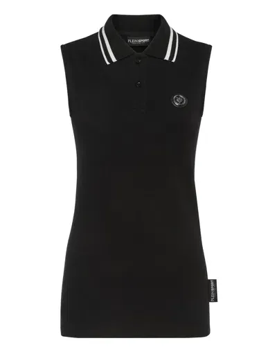 Plein Sport Sleeveless Polo Shirt In Black