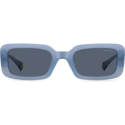 Polaroid 52mm Polarized Rectangular Sunglasses In Azure/blue Polarized