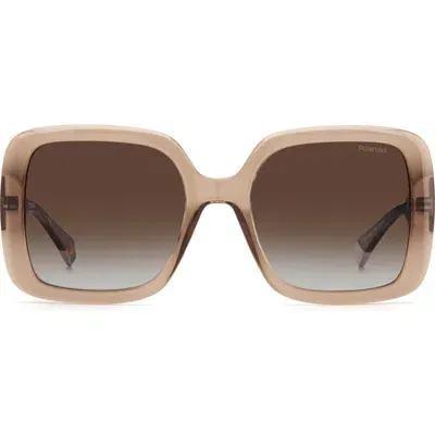 Polaroid 54mm Polarized Square Sunglasses In Beige/brown Grad Polar