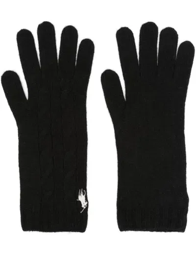 Polo Ralph Lauren Cable-knit Wool-cashmere Gloves In Black