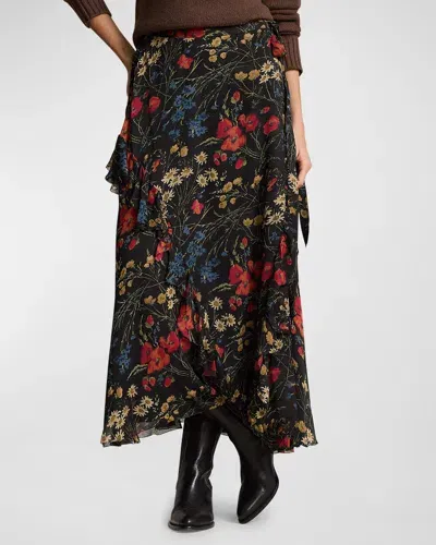 Polo Ralph Lauren Floral Ruffle-trim Georgette Maxi Skirt In Midnight Garden