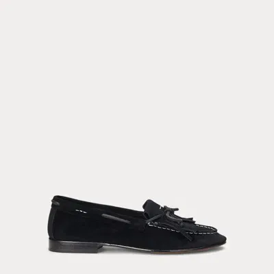 Polo Ralph Lauren Fringe-trim Suede Loafer In Black