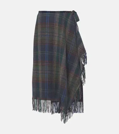 Polo Ralph Lauren Fringed Plaid Wool-blend Wrap Skirt In Multicolor