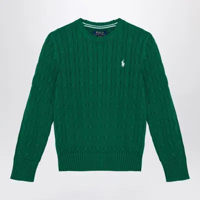 Polo Ralph Lauren Kids' Green Cotton Cable-knit Crew-neck Sweater In Grün