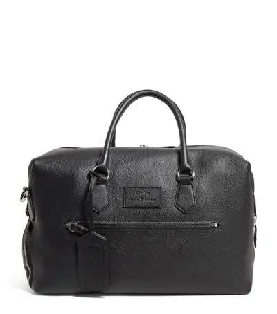 Polo Ralph Lauren Leather Weekender Duffle Bag In Black