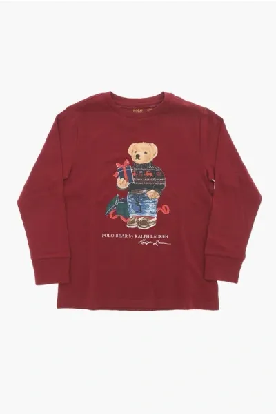 Polo Ralph Lauren Kids' Long-sleeve Crew-neck T-shirt With Print In Red