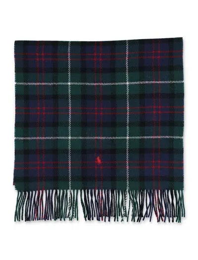 Polo Ralph Lauren Plaid Wool Scarf In Green Blue Check