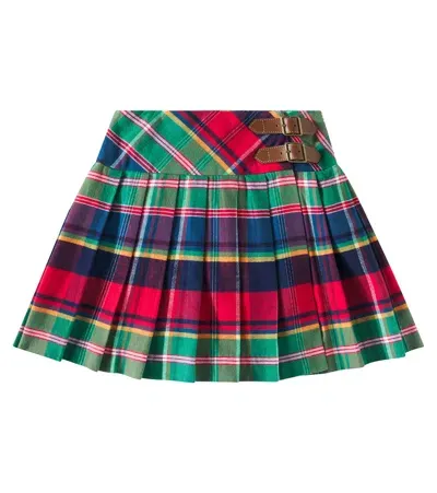 Polo Ralph Lauren Kids' Pleated Tartan Cotton Skirt In Multicoloured