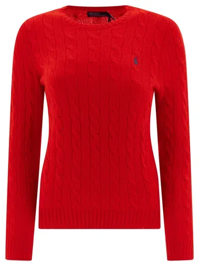 Polo Ralph Lauren Logo Braided Sweater In Red