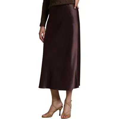 Polo Ralph Lauren Satin Midi Skirt In Nutmeg Brown