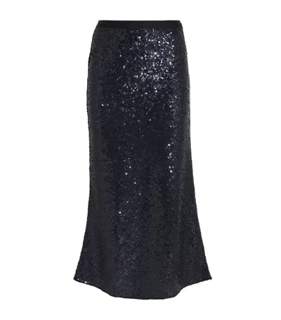 Polo Ralph Lauren Sequin Stretch Mesh Midi Skirt In Deep Navy