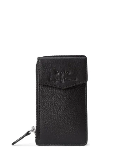 Polo Ralph Lauren Small Pebble-texture Leather Card Holder In 黑色