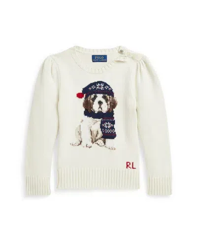 Polo Ralph Lauren Kids' Toddler And Little Girls Dog Crewneck Sweatshirt In White